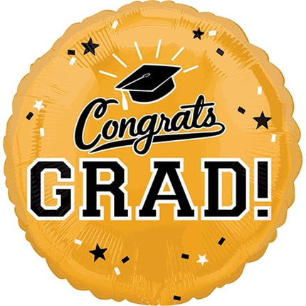 18" Gold Congrats Grad Mylar Balloon - SKU:A3-7565 - UPC:026635375658 - Party Expo