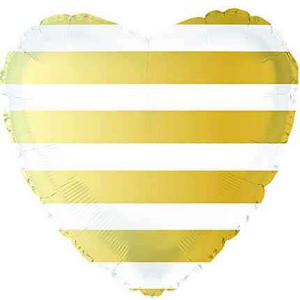 18" Gold Stripes Heart Mylar Balloon #317 - SKU:21706010 - UPC:052329170605 - Party Expo