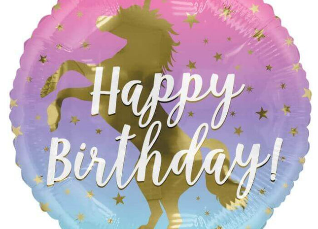 18" Golden Unicorn Birthday Mylar Balloon #451 - SKU:160323 - UPC:681070113229 - Party Expo