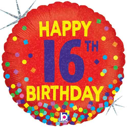 18" Happy 16th Birthday Confetti Mylar Balloon #57 Party Expo  