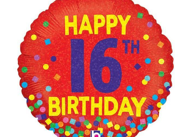 18" Happy 16th Birthday Confetti Mylar Balloon #57 - SKU:97361 - UPC:030625368896 - Party Expo