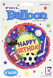 18" Happy Birthday All Sports Mylar Balloon - SKU: - UPC:030625166508 - Party Expo