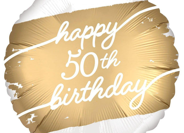 18" Happy Birthday Golden Age 50 Mylar Balloon #369 (Discontinued) - SKU:4004618 - UPC:026635432078 - Party Expo