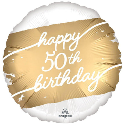 18" Happy Birthday Golden Age 50 Mylar Balloon #369 (Discontinued) - SKU:4004618 - UPC:026635432078 - Party Expo