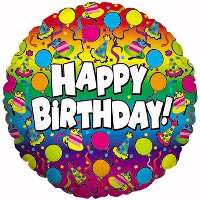 18" Happy Birthday Rainbow Party Mylar Balloon - SKU: - UPC:030625164115 - Party Expo