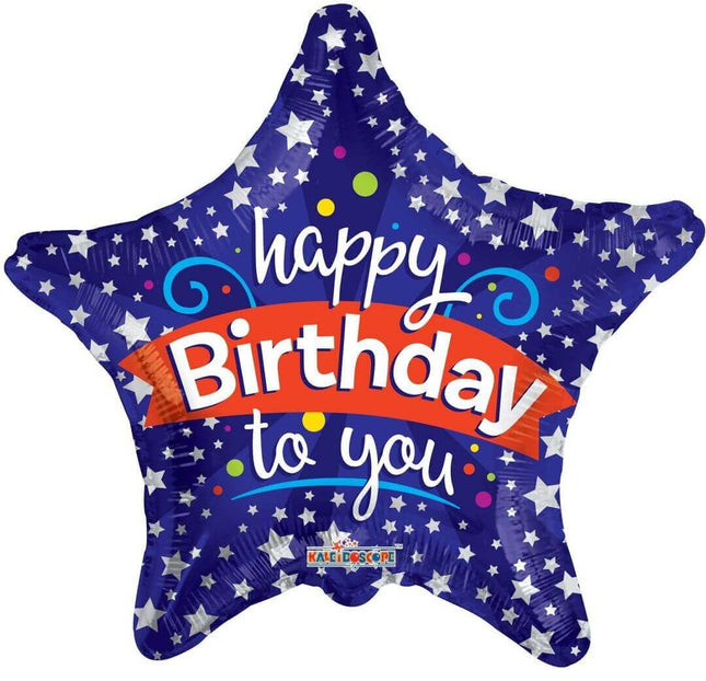 18" Happy Birthday To You Star Mylar Balloon #438 - SKU:15057-18SP - UPC:681070102896 - Party Expo