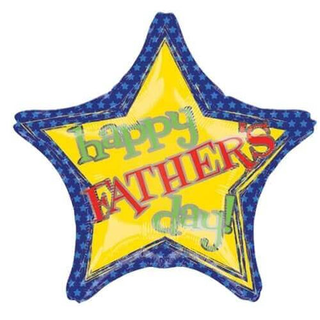 18" Happy Father's Day Blue Star Mylar Balloon - SKU:77897 - UPC:026635325264 - Party Expo