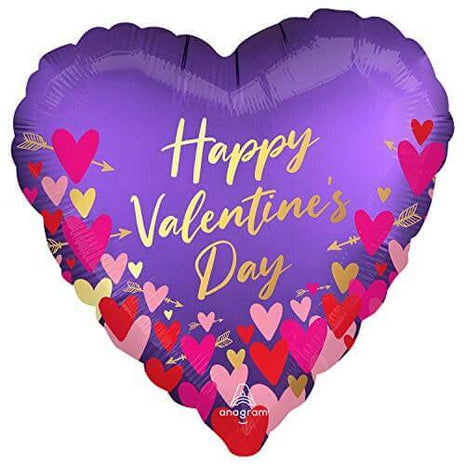 18" Happy Valentine's Day Hearts & Arrows Mylar Balloon - V3 - SKU:42266 - UPC:026635422666 - Party Expo