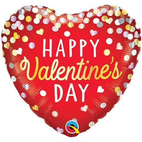 18" Happy Valentine's Day Red Confetti Mylar Balloon - V5 - SKU:97163 - UPC:071444971638 - Party Expo