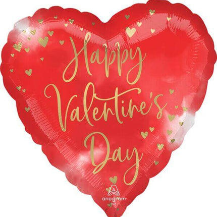 18" Happy Valentine's Day Tiny Gold Hearts Mylar Balloon - SKU:111238 - UPC:026635437165 - Party Expo