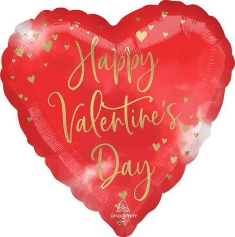 18" Happy Valentine's Day Tiny Gold Hearts Mylar Balloon - SKU:111238 - UPC:026635437165 - Party Expo