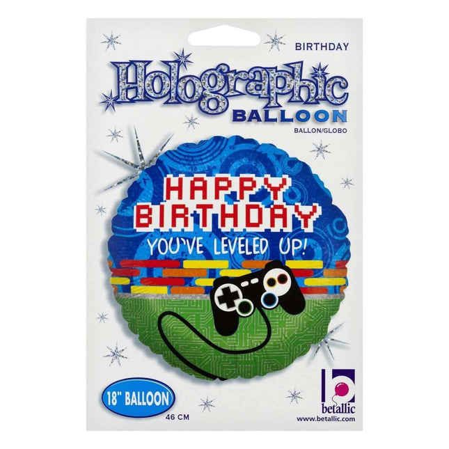 18" Holographic Happy Birthday Game Controller Mylar Balloon #103 - SKU:36020 - UPC:030625360203 - Party Expo