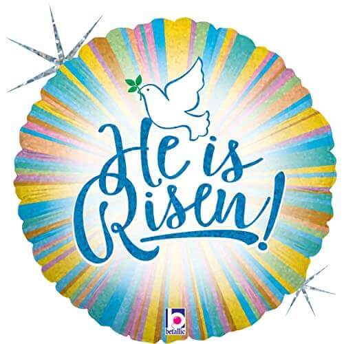 18" Holographic "He Is Risen" Mylar Balloons - SKU:89368 - UPC:030625363983 - Party Expo