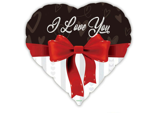 18" I Love You Heart with Red Bow Mylar Balloon #427 - SKU:BM2229 - UPC:840300804317 - Party Expo