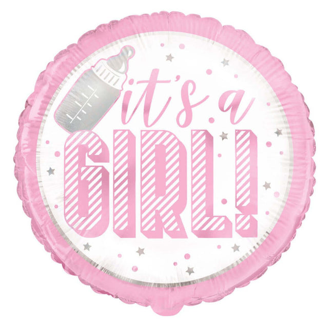18" It's A Girl Mylar Balloon - Pink #156 - SKU:56762 - UPC:011179567621 - Party Expo