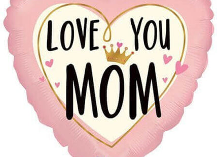 18" Love You Mom Crown Mylar Balloon - SKU:26095 - UPC:030625260954 - Party Expo