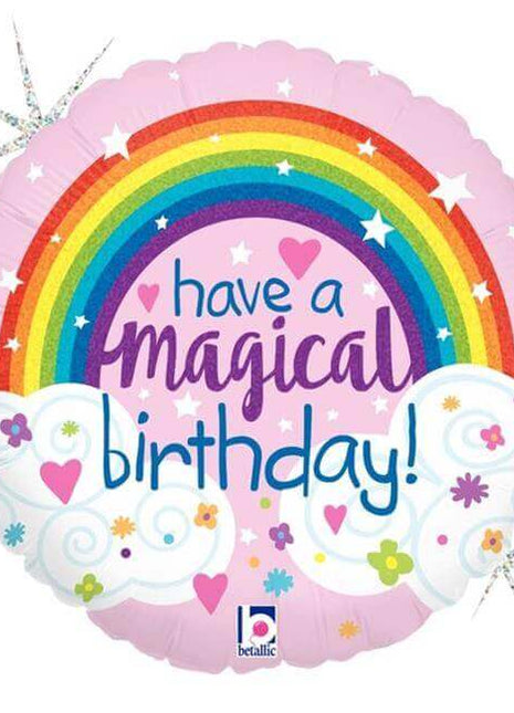 18" Magical Rainbow Birthday Holographic Mylar Balloon #88 - SKU:91873 - UPC:030625366984 - Party Expo