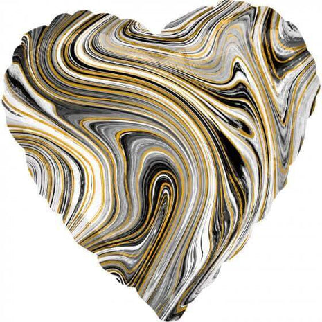 18" Marble Print Black Heart Mylar Balloon #368 - SKU:104606 - UPC:026635420914 - Party Expo