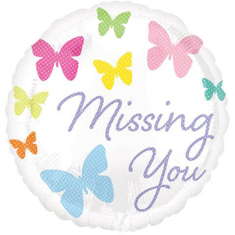 18" Missing You Butterflies Mylar Balloon #291 - SKU:77835 - UPC:026635327695 - Party Expo