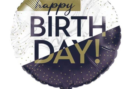 18" Navy & Gold Milestone Happy Birthday Mylar Balloon #125 - SKU:357389 - UPC:039938880132 - Party Expo