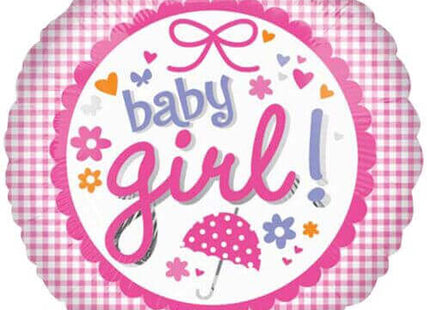 18" New Baby Girl Gingham Mylar Balloon #132 - SKU:55453 - UPC:026635240918 - Party Expo