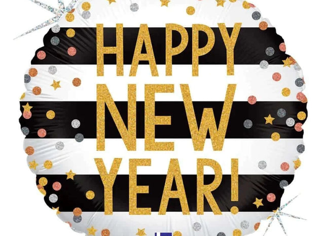 18" New Year Confetti Mylar Balloon - SKU:97909 - UPC:030625369183 - Party Expo