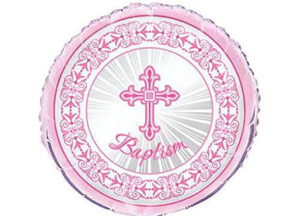 18" Pink Radiant Cross Baptism Foil Balloon #287 - SKU:43799 - UPC:011179437993 - Party Expo
