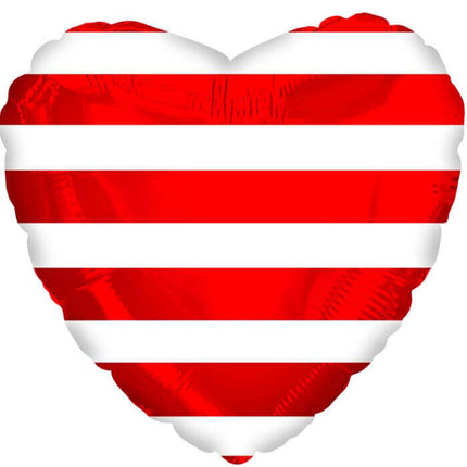 18" Red Stripes Heart Mylar Balloon #452 - SKU:21453210 - UPC:052329415324 - Party Expo