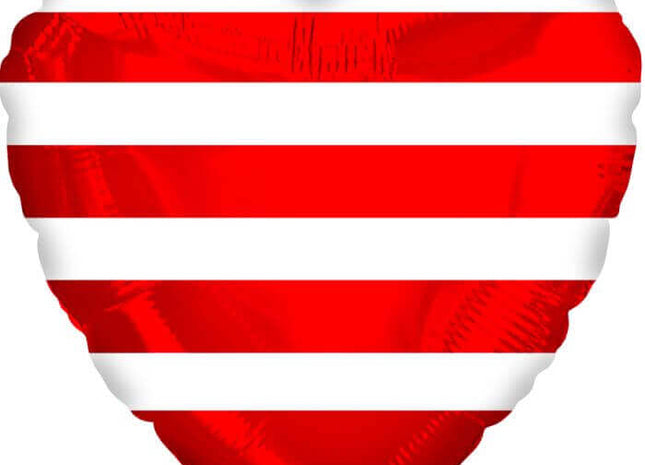 18" Red Stripes Heart Mylar Balloon #452 - SKU:21453210 - UPC:052329415324 - Party Expo