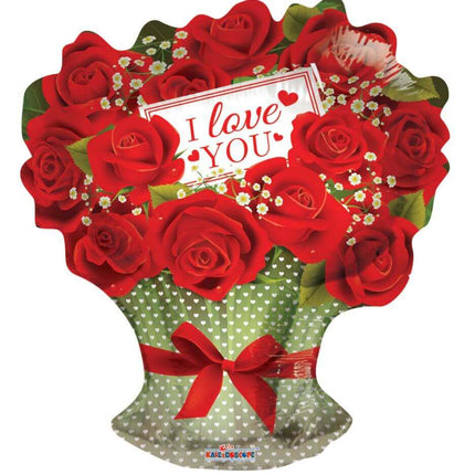 18" Shape I Love You Red Roses Branch Mylar Balloon - V7 - SKU:19624-18SP - UPC:681070198103 - Party Expo