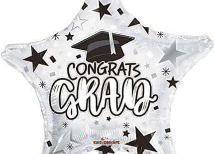 18" Star Congrats Grad Mylar Balloon - White - G27 - SKU:853313 - UPC:681070853590 - Party Expo