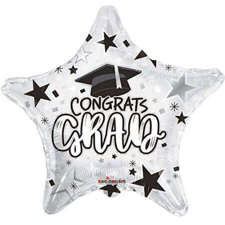 18" Star Congrats Grad Mylar Balloon - White - G27 - SKU:853313 - UPC:681070853590 - Party Expo