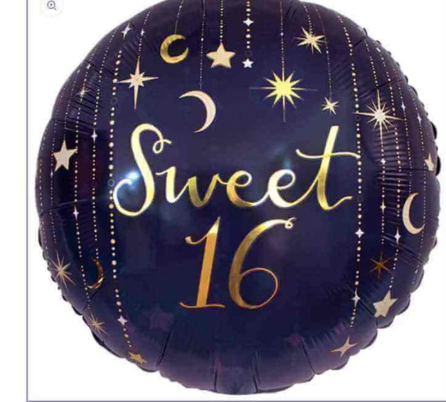 18" Sweet 16/Starry Night Mylar Balloon #417 - SKU:40080 - UPC:654082400809 - Party Expo