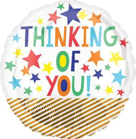 18" Thinking of You Fun Stars Mylar Balloon #169 - SKU:90049 - UPC:026635366649 - Party Expo