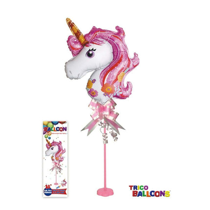 18" Unicorn Head Balloon with Stand - SKU:BP2125 - UPC:810057953606 - Party Expo