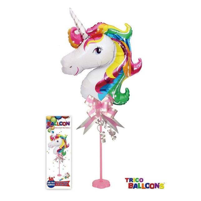 18" Unicorn Head Balloon with Stand - SKU:BP2100 - UPC:90810057953616 - Party Expo