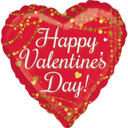 18" Valentine Hearts & Gold Dots Mylar Balloon - SKU:365388 - UPC:026635365383 - Party Expo
