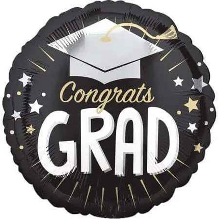 18" Congrats Grad Cap Mylar Balloon - Black & Silver Party Expo  