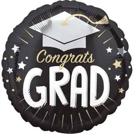 18" Congrats Grad Cap Mylar Balloon - Black & Silver Party Expo  