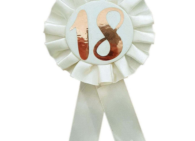 18th Rosette Badge - Rose Gold - SKU: - UPC:760497010561 - Party Expo