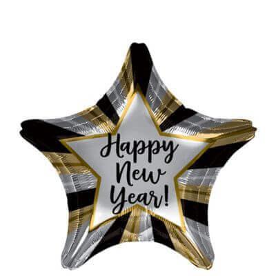 19" Happy New Year Radiant Star Mylar Balloon - SKU:92862 - UPC:026635401159 - Party Expo