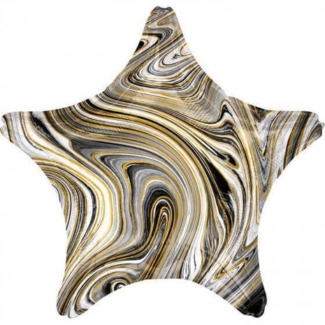 19" Marble Black Star Mylar Balloon #370 - SKU:A4-2098 - UPC:026635420983 - Party Expo