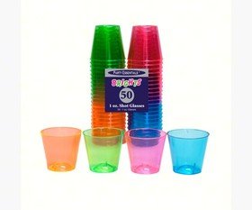 1oz Neon Assorted Shot Glasses (50ct) - SKU:N15090 - UPC:098382650906 - Party Expo