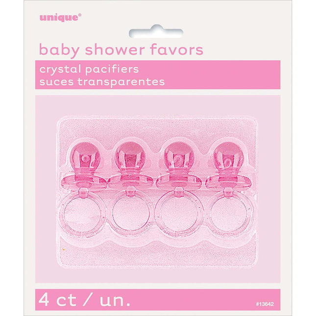 Baby Shower - 2" Mini Plastic Pink Crystal Pacifier - SKU:13642 - UPC:011179136421 - Party Expo