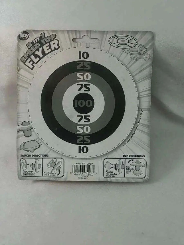 2-in-1 Speed Top Flyer Spinning Toy with 2 Saucers, Launcher & Cutout Target Party Expo  
