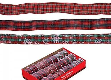 2" Plaid Wire Edge 3 Yards Christmas Ribbon, 4 Designs (1ct) - SKU:WR605 - UPC:677916862437 - Party Expo