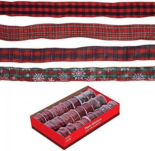 2" Plaid Wire Edge 3 Yards Christmas Ribbon, 4 Designs (1ct) - SKU:WR605 - UPC:677916862437 - Party Expo