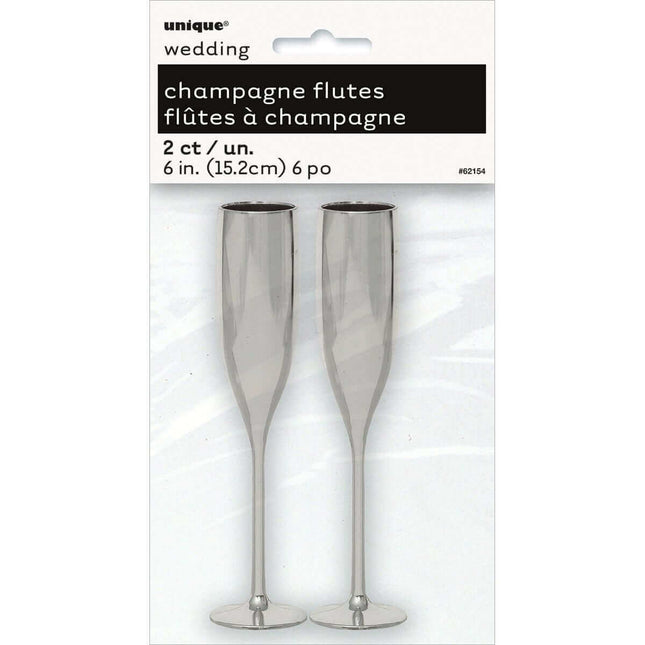 2 Silver Flut Champagne Favor - SKU:62154 - UPC:011179621545 - Party Expo