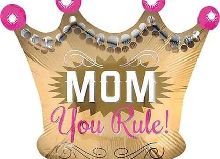 20" "Mom You Rule" Crown Mylar Balloon - SKU:A3-9210 - UPC:026635392105 - Party Expo