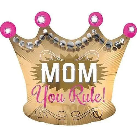 20" "Mom You Rule" Crown Mylar Balloon - SKU:A3-9210 - UPC:026635392105 - Party Expo